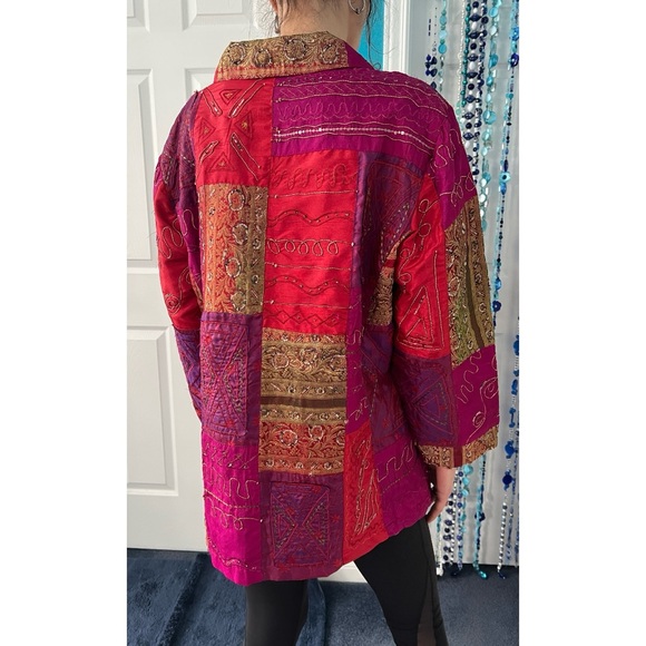 Chico's Jackets & Blazers - Vintage Silk-Feel Textured with Beads & Sequins Blazer – Patchwork Statement